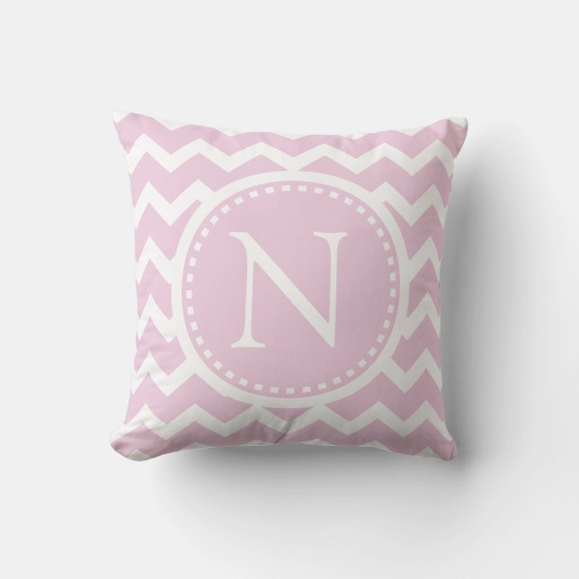 Light Pink Chevron Girly ZigZag Monogram Throw Pillow (Front)