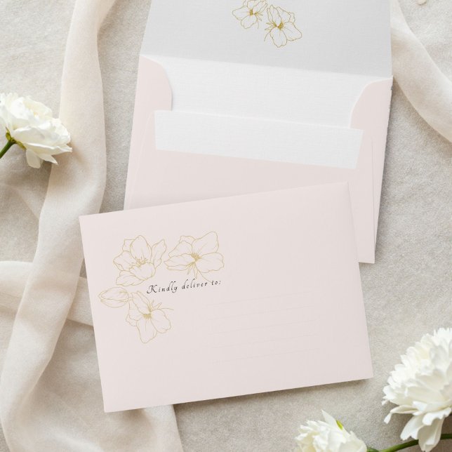 Light Pink | Chic Gold Floral Wedding  Envelope (Creator Uploaded)