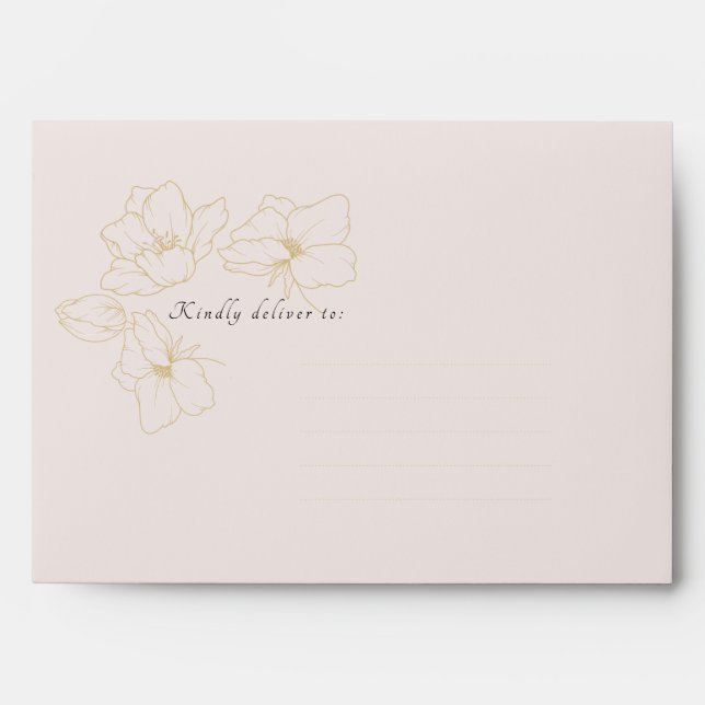 Light Pink | Chic Gold Floral Wedding  Envelope (Front)