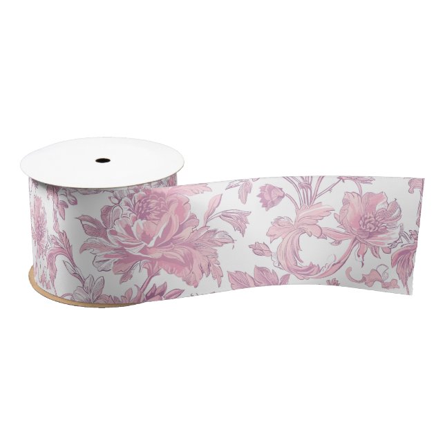 Light Pink Chinoiserie Decoupage Satin Ribbon (Spool)