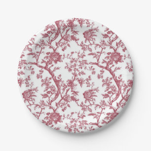 Light Pink Chinoiserie Vine Toile Garden Party Pap Paper Plates