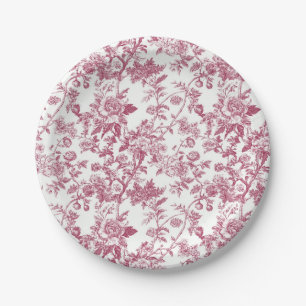 Light Pink Chinoiserie Vine Toile Garden Party Pap Paper Plates