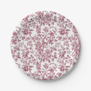 Light Pink Chinoiserie Vine Toile Garden Party Pap Paper Plates