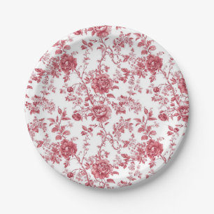Light Pink Chinoiserie Vine Toile Garden Party Pap Paper Plates