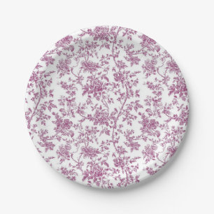 Light Pink Chinoiserie Vine Toile Garden Party Pap Paper Plates