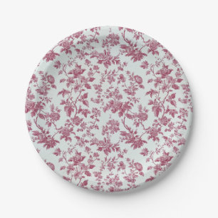 Light Pink Chinoiserie Vine Toile Garden Party Pap Paper Plates