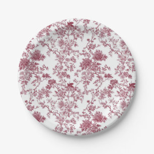 Light Pink Chinoiserie Vine Toile Garden Party Pap Paper Plates