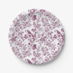 Light Pink Chinoiserie Vine Toile Garden Party Pap Paper Plates