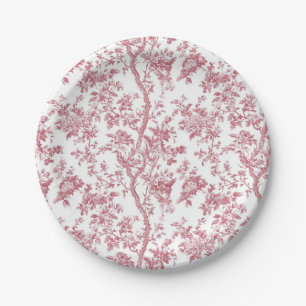 Light Pink Chinoiserie Vine Toile Garden Party Pap Paper Plates