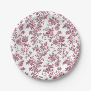 Light Pink Chinoiserie Vine Toile Garden Party Pap Paper Plates