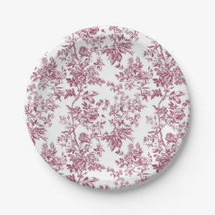 Light Pink Chinoiserie Vine Toile Garden Party Pap Paper Plates