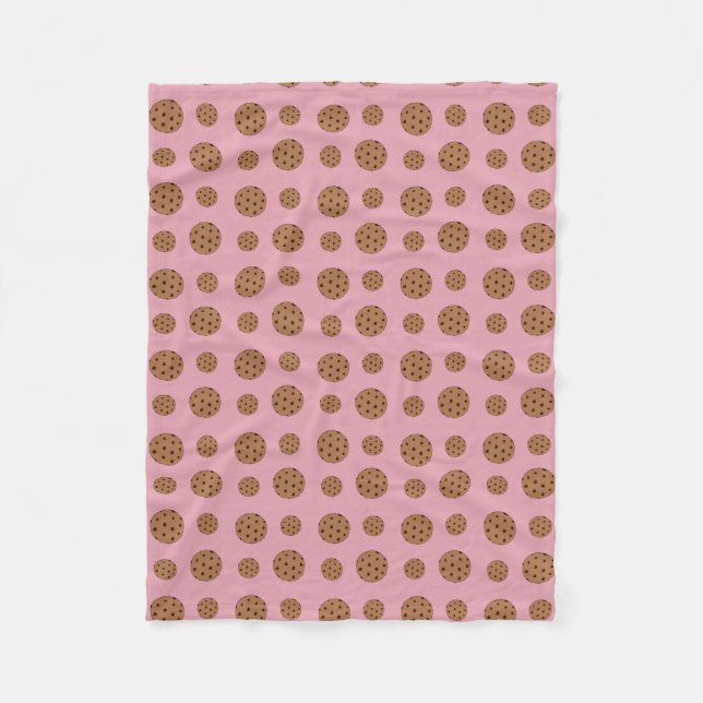 Light pink chocolate chip cookies pattern fleece blanket (Front)