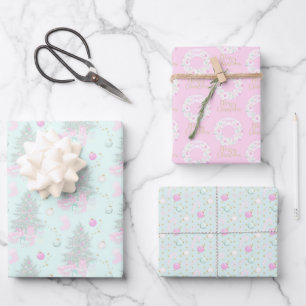 Light Pink Christmas Tree Ornament Wrapping Paper Sheets