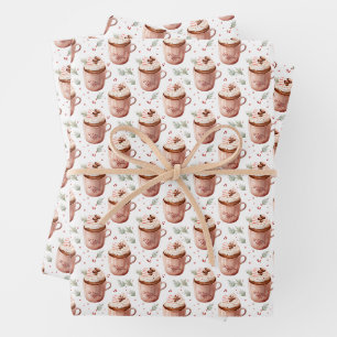 Light Pink Coffee Cups on White Wrapping Paper Sheets