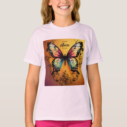 Light pink coloured Tshirt with butterfly design 