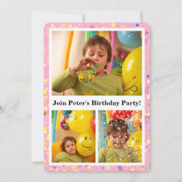 Light Pink Confetti Personalizable Photos And Text Invitation