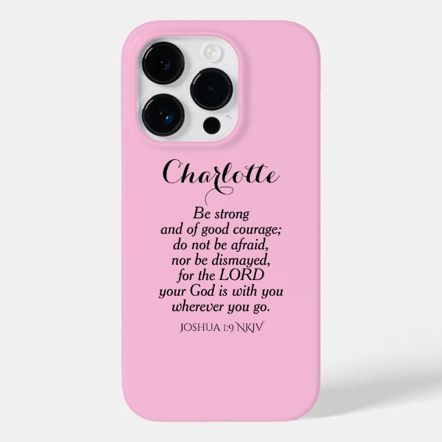 Light Pink Courage Bible Verse Custom Name Simple Case-Mate iPhone Case (Back)