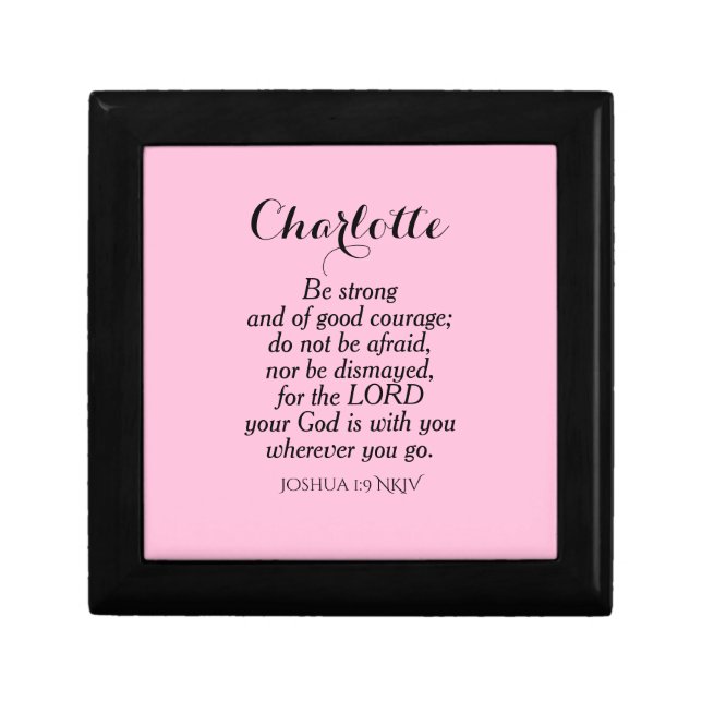 Light Pink Courage Bible Verse Custom Name Simple Gift Box (Front)