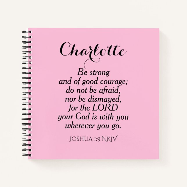 Light Pink Courage Bible Verse Custom Name Simple Notebook (Front)