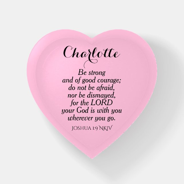 Light Pink Courage Bible Verse Custom Name Simple Paperweight (Front)