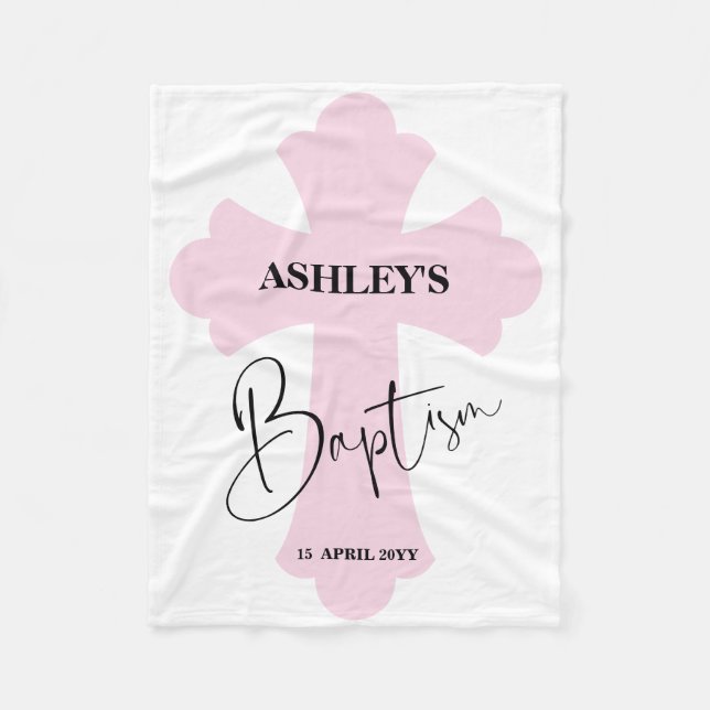 Light Pink Cross Baptism  Fleece Blanket (Front)
