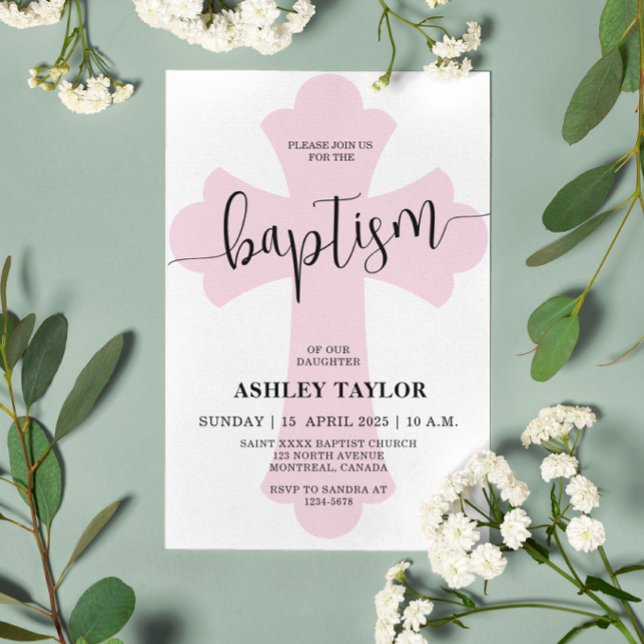Light Pink Cross Baptism invitation (Creator Uploaded)
