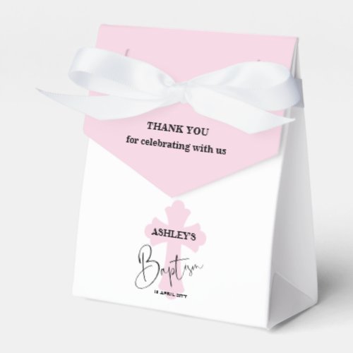 Light Pink Cross Baptism Thank you Favor Box