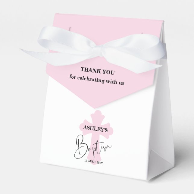 Light Pink Cross Baptism Thank you Favor Box (Front Side)