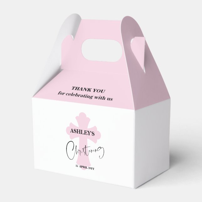 Light Pink Cross Christening Thank You Favor Box (Front Side)