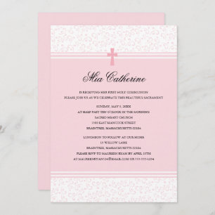 Light Pink Cross First Holy Communion Invitation