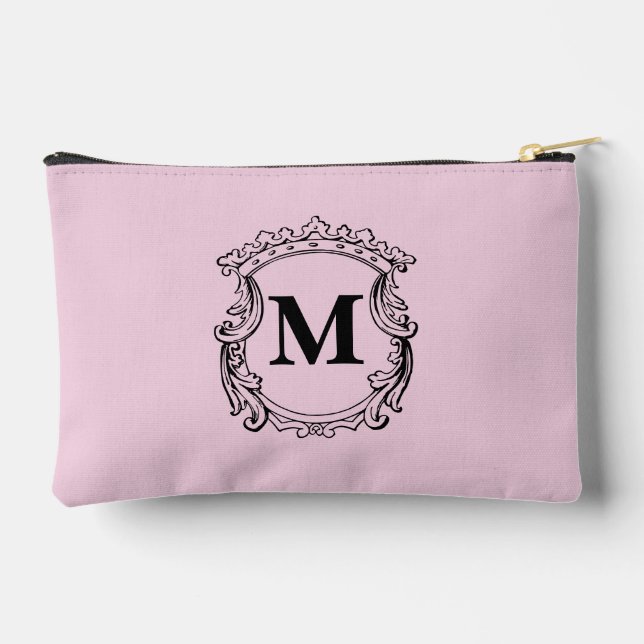 Light Pink Custom Monogram Crest Accessory Pouch (Back)