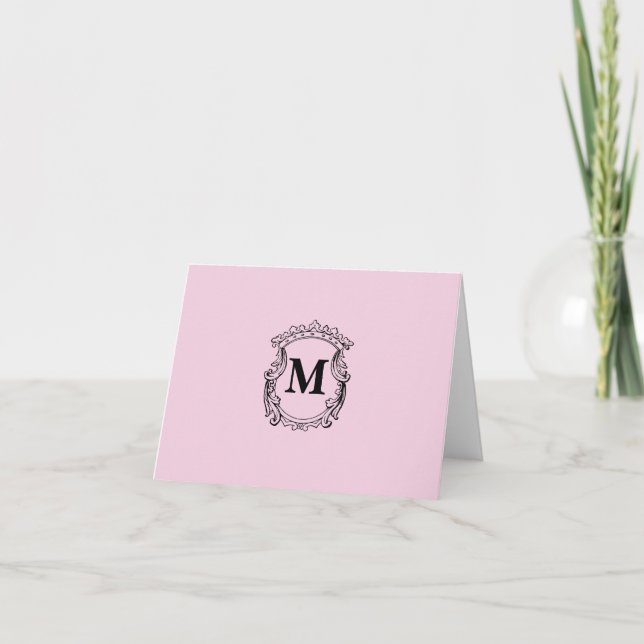 Light Pink Custom Monogram Crest Letterpress Thank You Card (Front)