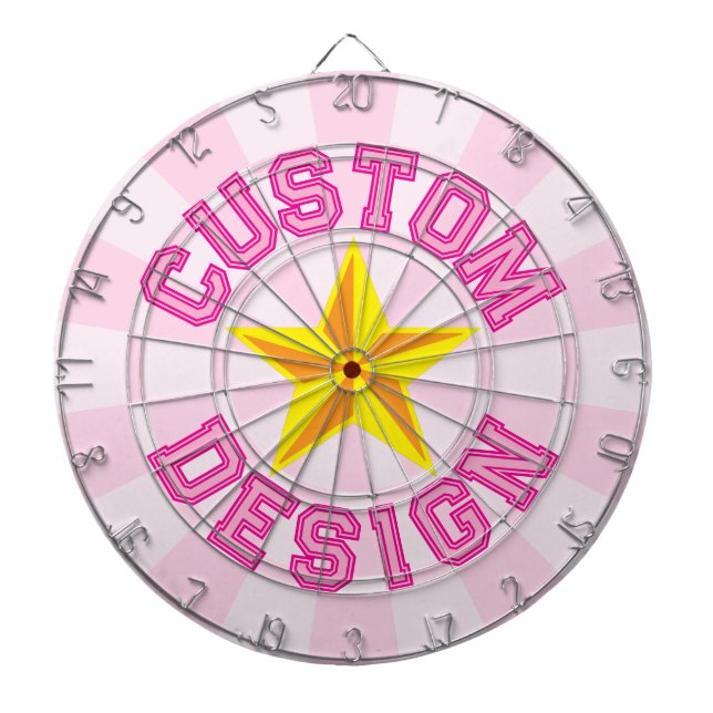 Light Pink Custom Text With Yellow Star Design Dart Board (Front)