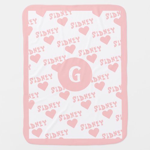 Light Pink Cute Monogram Personalized Name Girl Baby Blanket