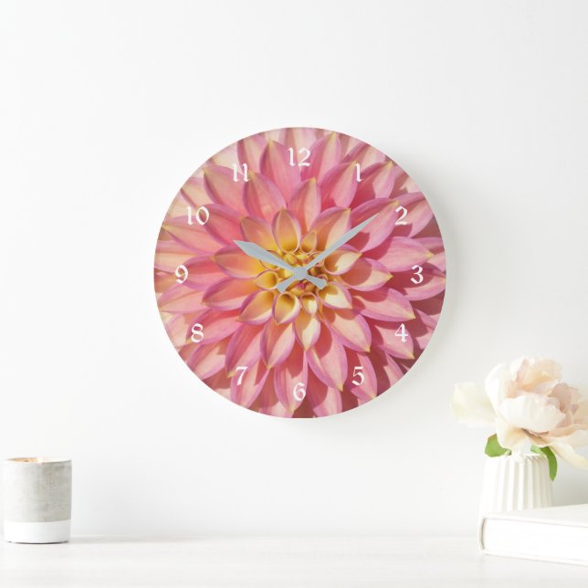 Light Pink Dahlia Floral Large Clock (Home)