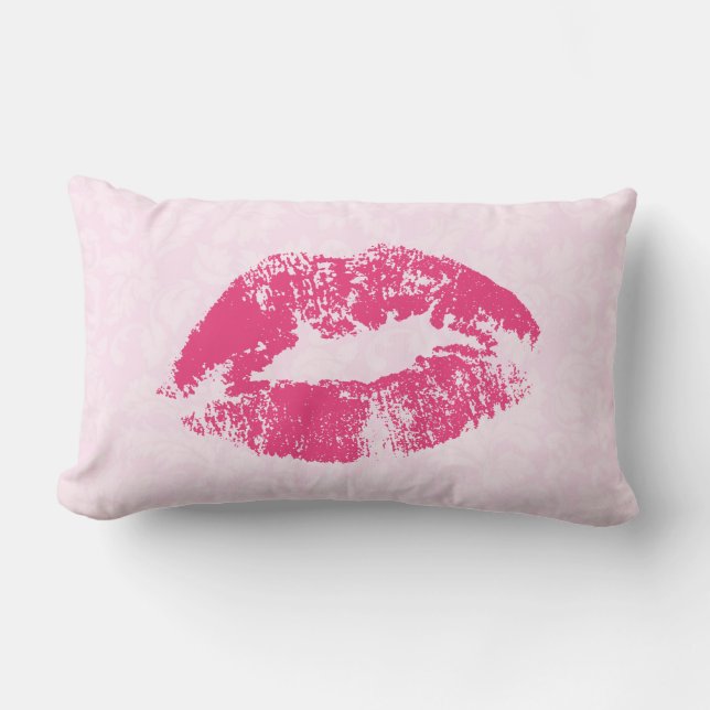 Light Pink Damask And Pink Lips Lumbar Pillow (Front)