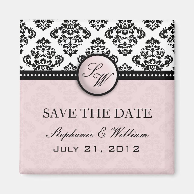 Light Pink Damask Wedding Save The Date Magnet (Front)