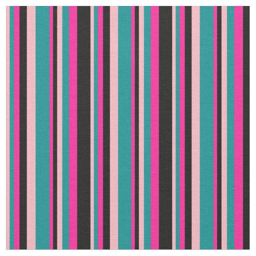 Light Pink, Dark Cyan, Deep Pink, and Black Lines Fabric