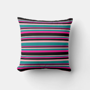 Light Pink, Dark Cyan, Deep Pink, and Black Lines Throw Pillow