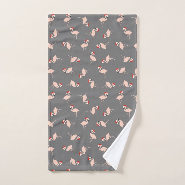 Light Pink Dark Gray Christmas Flamingo Pattern Hand Towel (Hand Towel)