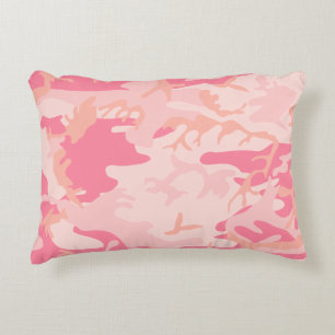 Light Pink Dark Pink and Peach Camo Camouflage Accent Pillow