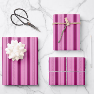 Light Pink & Dark Pink Thick and Thin Stripes Wrapping Paper Sheets