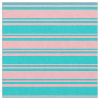Light Pink & Dark Turquoise Striped/Lined Pattern Fabric