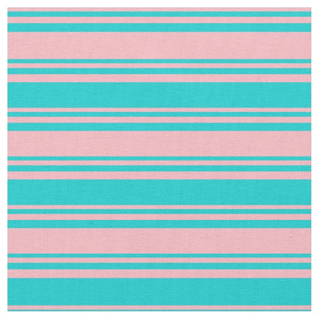 Light Pink & Dark Turquoise Striped/Lined Pattern Fabric (Close Up)