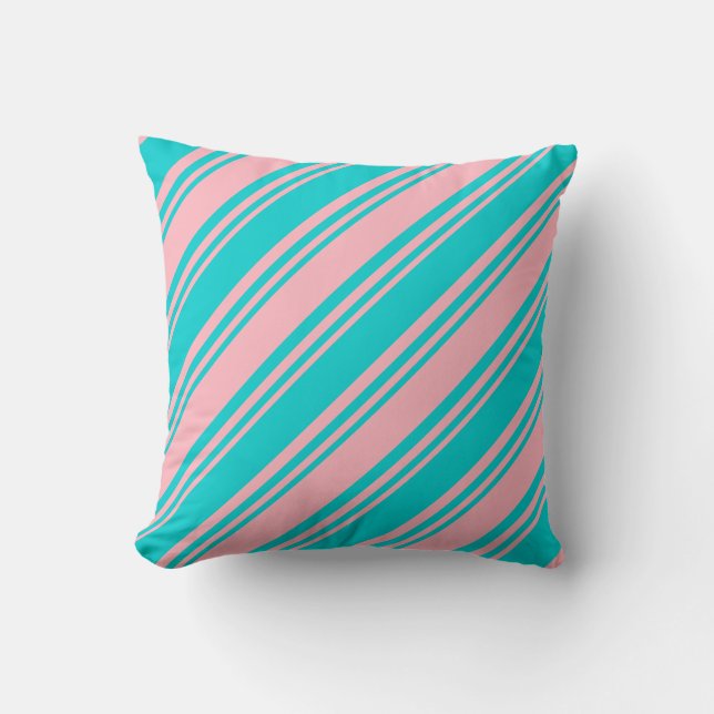 Light Pink & Dark Turquoise Striped/Lined Pattern Throw Pillow (Front)