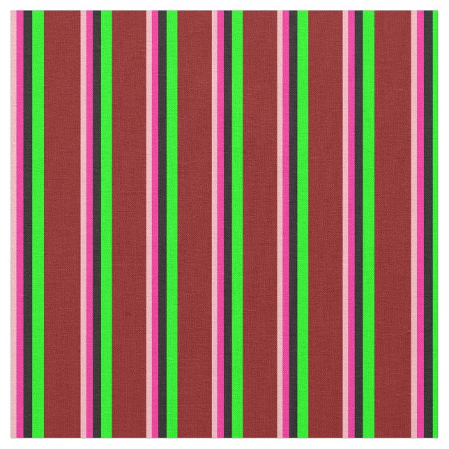 Light Pink, Deep Pink, Black, Lime & Maroon Lines Fabric (Close Up)