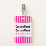 [ Thumbnail: Light Pink & Deep Pink Stripes; Personalized Name Badge ]