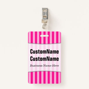 Light Pink & Deep Pink Stripes; Personalized Name Badge