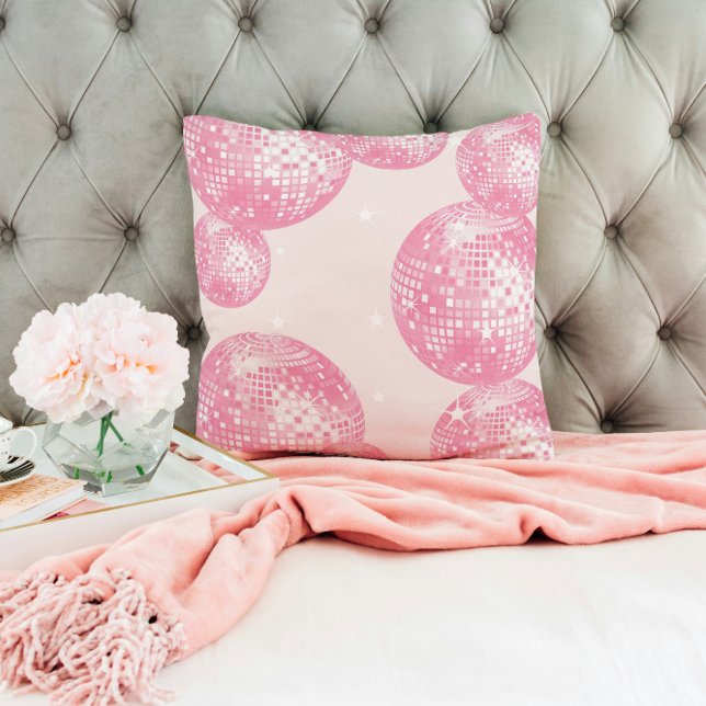 Light Pink Disco Balls, Girly Retro Style Throw Pillow (Creator Uploaded)