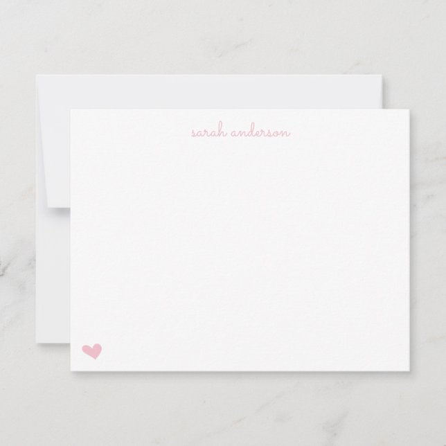 Light Pink Doodle Heart Personalized Stationery Note Card (Front)